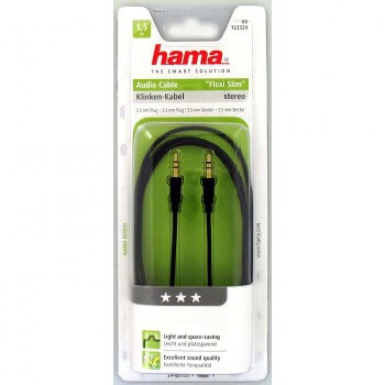 HAMA Flexi-Slim Audio Cable, 3.5 m m jack plug - plug, stereo, 1.