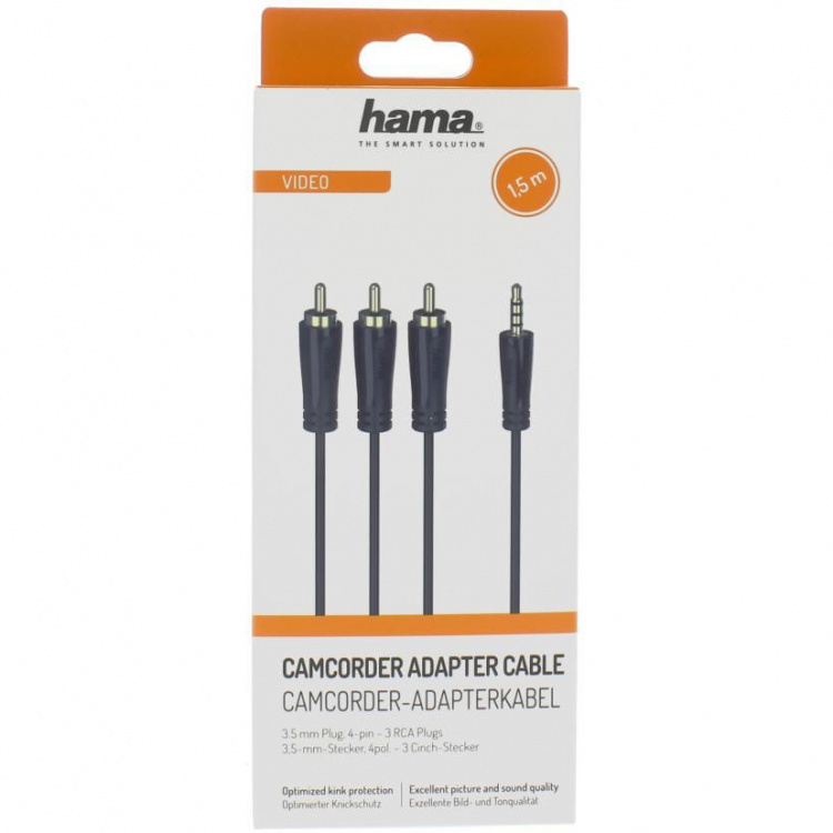 HAMA Cable 4pin 3.5mm-3xRCA Gold Black 1.5m HAMA Cable 4pin 3.5mm-3xRCA Gold Black 1.5m