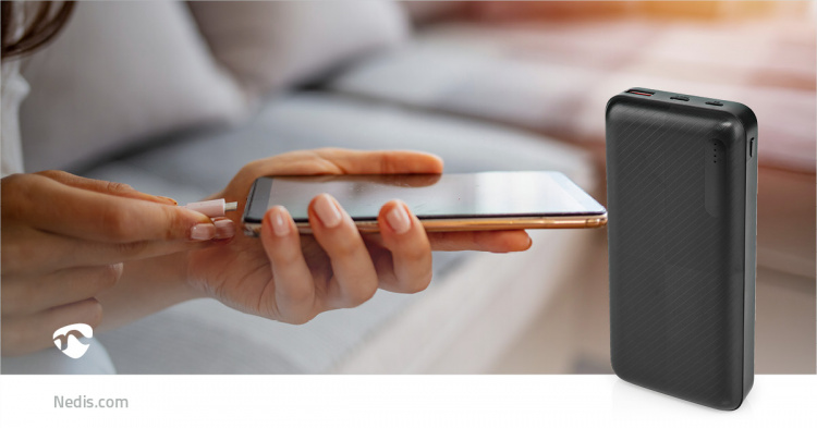 Nedis Powerbank | 20000 mAh | 1.5 / 2.0 / 3.0 A | Outputs: 2 | Output: 1x USB-A / 1x USB-C™ | Inputs: 1x Micro USB / 1x USB-C™ | PD2.0 18W | Lithium-Polymeer Nedis Powerbank | 20000 mAh | 1.5 / 2.0 / 3.0 A | Outputs: 2 | Output: 1x USB-A / 1x USB-C™ | Inputs: 1x Micro USB / 1x USB-C™ | PD2.0 18W | Lithium-Polymeer