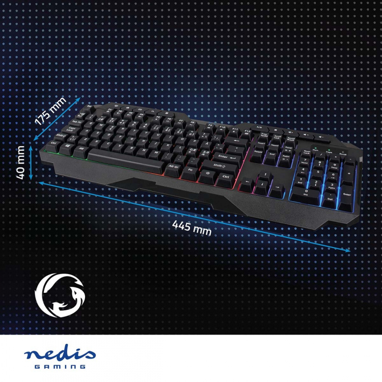 Nedis Bedraad Gaming Toetsenbord | USB Type-A | Membrane Toetsen | LED | QWERTY | Scandinavisch | USB Gevoed | Lengte stroomkabel: 1.30 m | Multimedia
