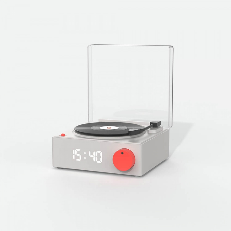 Speaker Alarm Clock Vinyl Retro Grey
