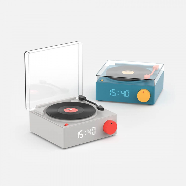 Speaker Alarm Clock Vinyl Retro Grey
