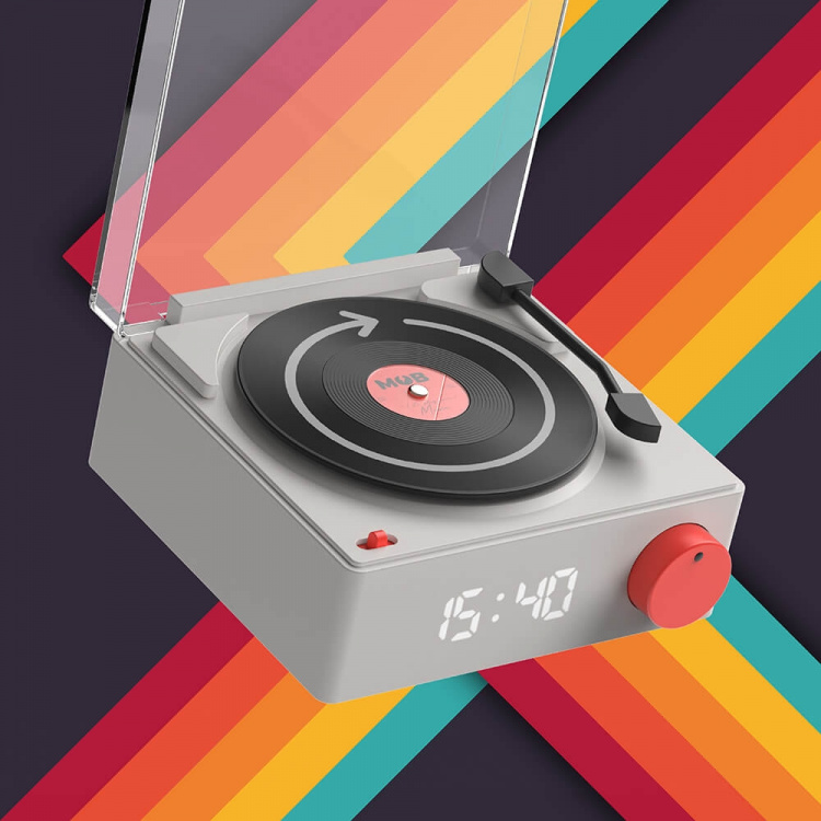 Speaker Alarm Clock Vinyl Retro Grey
