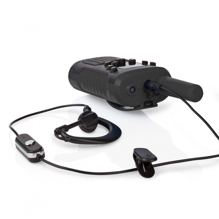 Nedis Walkie talkie Set | 2 Handsets | Tot 6 km | Frequentiekanalen: 8 | PTT / VOX | 180 min | Koptelefoonoutput | 2 Headsets | Zwart