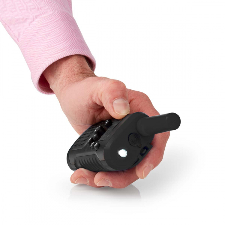 Nedis Walkie talkie Set | 2 Handsets | Tot 6 km | Frequentiekanalen: 8 | PTT / VOX | 180 min | Koptelefoonoutput | 2 Headsets | Zwart