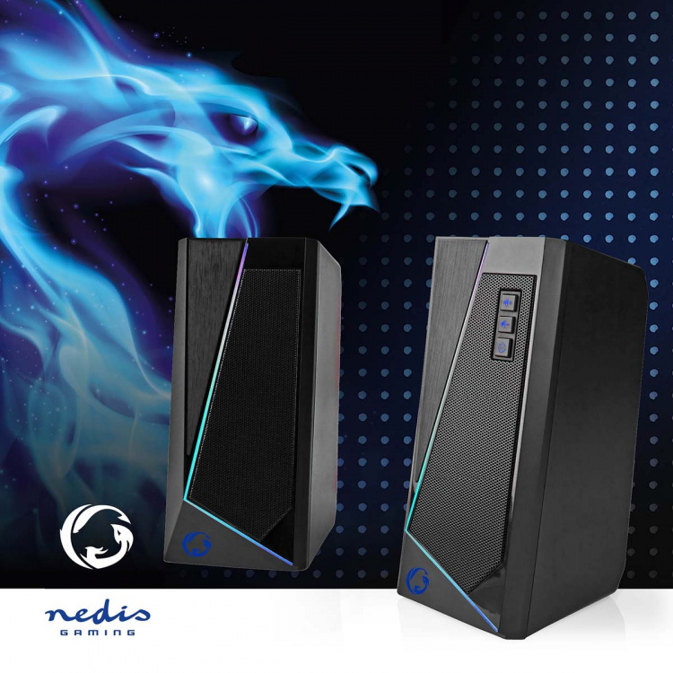 Nedis Gaming Speaker | Speaker-kanalen: 2.0 | USB Gevoed | 3,5 mm Male | 18 W | LED | Volumebediening