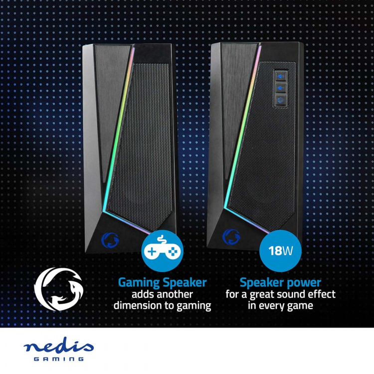 Nedis Gaming Speaker | Speaker-kanalen: 2.0 | USB Gevoed | 3,5 mm Male | 18 W | LED | Volumebediening