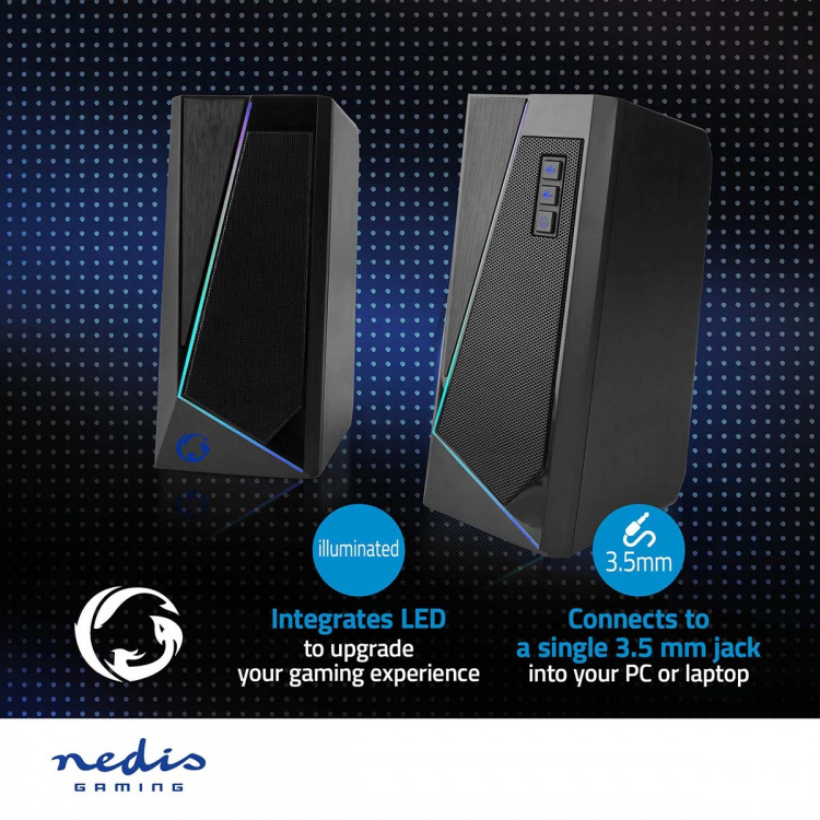 Nedis Gaming Speaker | Speaker-kanalen: 2.0 | USB Gevoed | 3,5 mm Male | 18 W | LED | Volumebediening