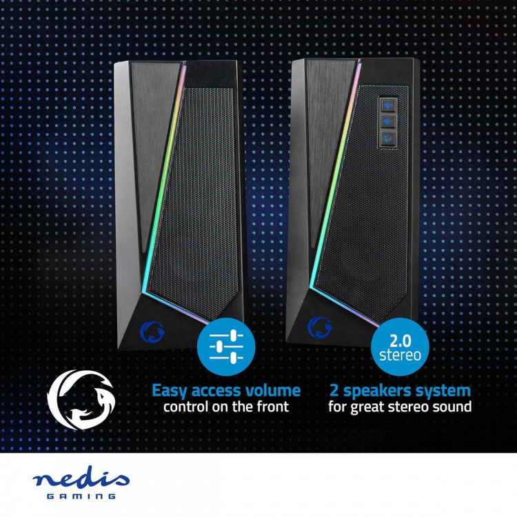 Nedis Gaming Speaker | Speaker-kanalen: 2.0 | USB Gevoed | 3,5 mm Male | 18 W | LED | Volumebediening