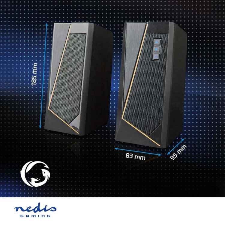 Nedis Gaming Speaker | Speaker-kanalen: 2.0 | USB Gevoed | 3,5 mm Male | 18 W | LED | Volumebediening
