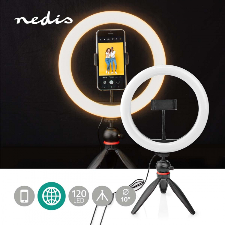 Nedis Ringlicht | 10 inch | 120 LED\'s | 2700 - 6700 K | Statief | Zwart Nedis Ringlicht | 10 inch | 120 LED\'s | 2700 - 6700 K | Statief | Zwart