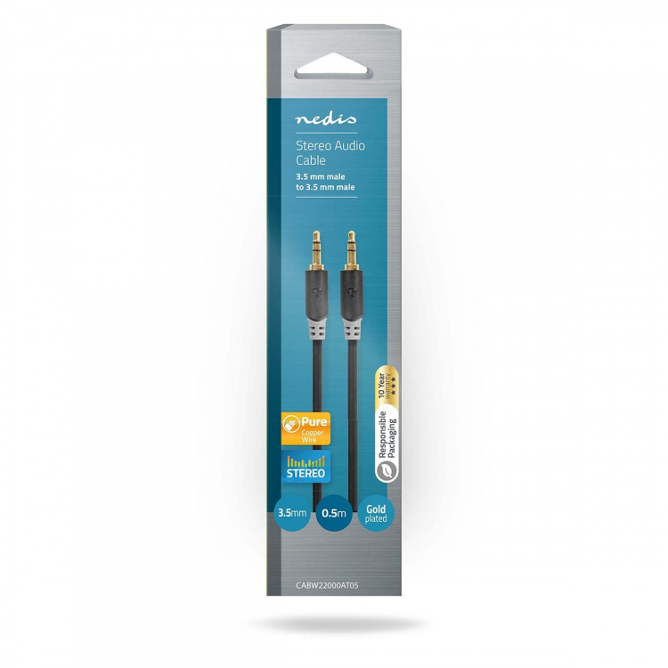Nedis Stereo-Audiokabel | 3,5 mm Male | 3,5 mm Male | Verguld | 0.50 m | Rond | Antraciet | Doos Nedis Stereo-Audiokabel | 3,5 mm Male | 3,5 mm Male | Verguld | 0.50 m | Rond | Antraciet | Doos