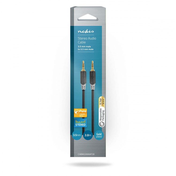 Nedis Stereo-Audiokabel | 3,5 mm Male | 3,5 mm Male | Verguld | 2.00 m | Rond | Antraciet | Doos