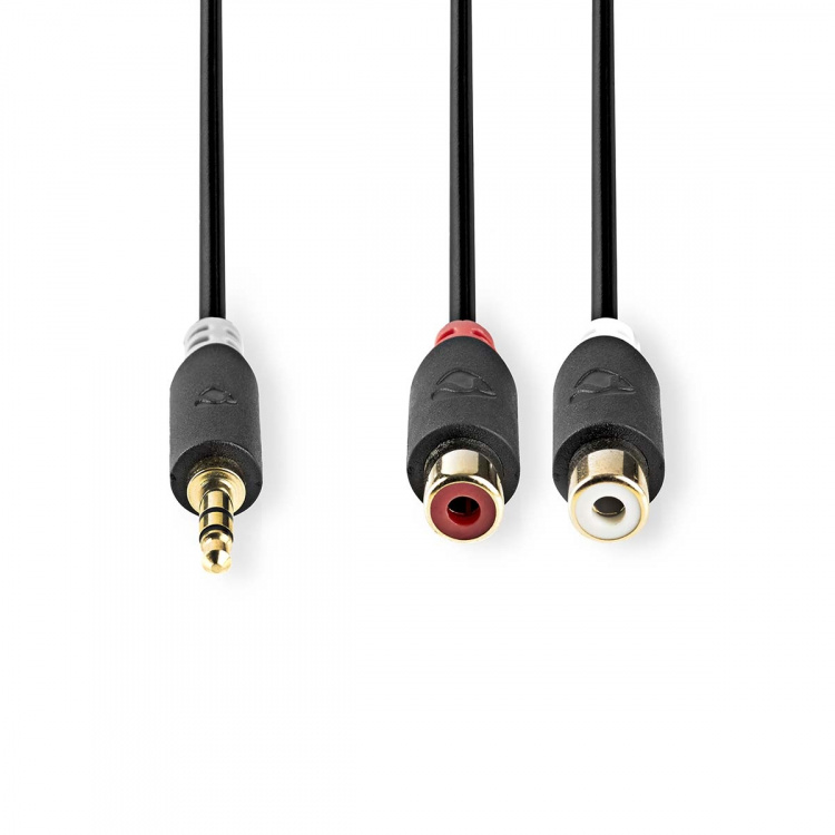 Nedis Stereo-Audiokabel | 3,5 mm Male | 2x RCA Female | Verguld | 0.20 m | Rond | Antraciet | Doos Nedis Stereo-Audiokabel | 3,5 mm Male | 2x RCA Female | Verguld | 0.20 m | Rond | Antraciet | Doos