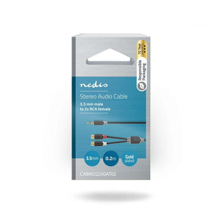 Nedis Stereo-Audiokabel | 3,5 mm Male | 2x RCA Female | Verguld | 0.20 m | Rond | Antraciet | Doos Nedis Stereo-Audiokabel | 3,5 mm Male | 2x RCA Female | Verguld | 0.20 m | Rond | Antraciet | Doos