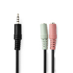 Nedis Stereo-Audiokabel | 3,5 mm Male | 2x 3,5 mm Female | Vernikkeld | 0.20 m | Rond | Zwart | Envelop