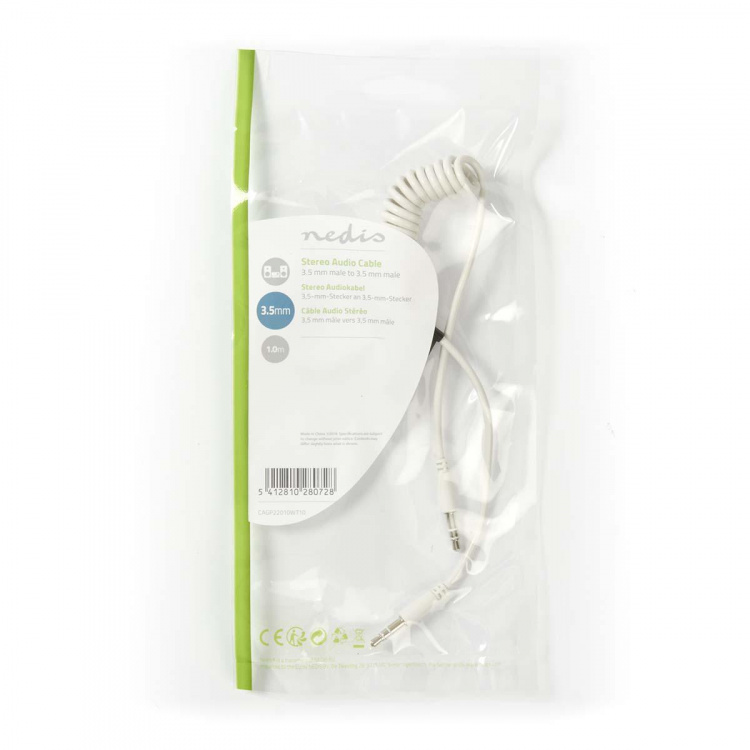 Nedis Stereo-Audiokabel | 3,5 mm Male | 3,5 mm Male | Vernikkeld | 1.00 m | Rond | Wit