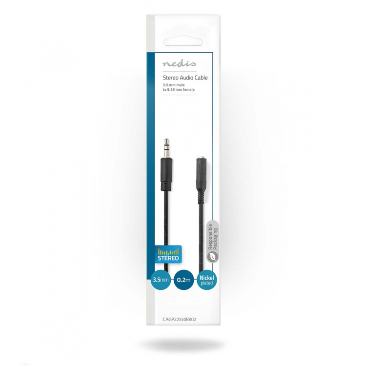 Nedis Stereo-Audiokabel | 3,5 mm Male | 6,35 mm Female | Vernikkeld | 0.20 m | Rond | Zwart | Envelop Nedis Stereo-Audiokabel | 3,5 mm Male | 6,35 mm Female | Vernikkeld | 0.20 m | Rond | Zwart | Envelop