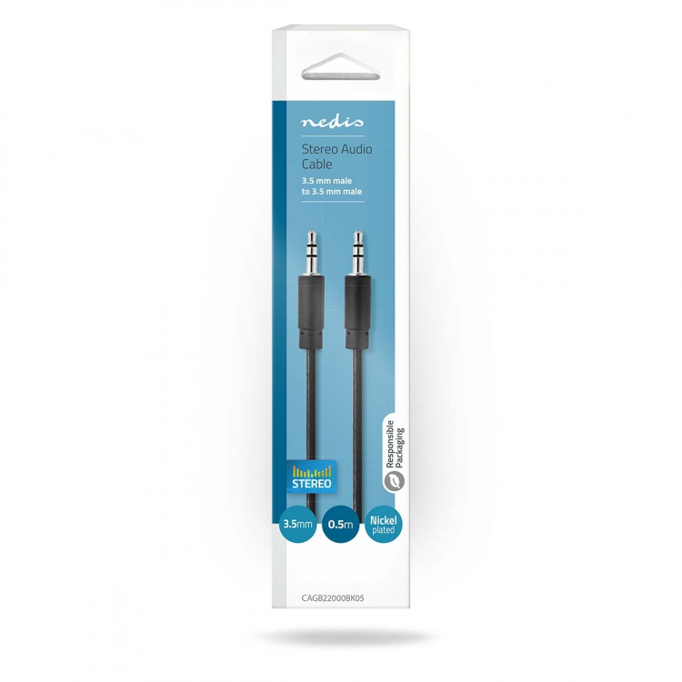 Nedis Stereo-Audiokabel | 3,5 mm Male | 3,5 mm Male | Vernikkeld | 0.50 m | Rond | Zwart | Doos