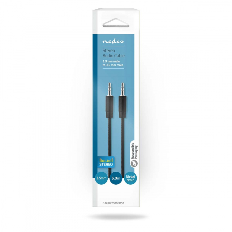 Nedis Stereo-Audiokabel | 3,5 mm Male | 3,5 mm Male | Vernikkeld | 5.00 m | Rond | Zwart | Doos