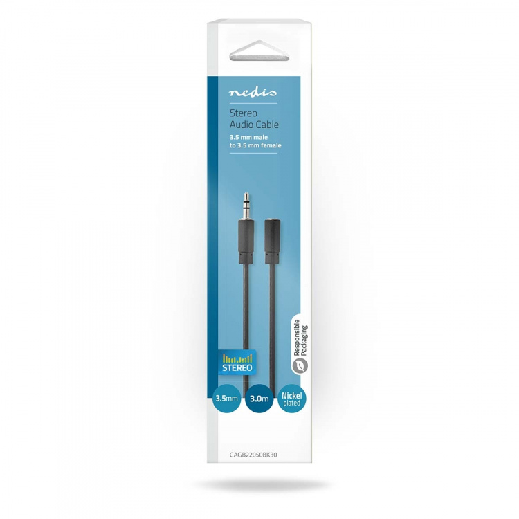 Nedis Stereo-Audiokabel | 3,5 mm Male | 3,5 mm Female | Vernikkeld | 3.00 m | Rond | Zwart | Doos
