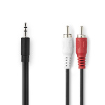 Nedis Stereo-Audiokabel | 3,5 mm Male | 2x RCA Male | Vernikkeld | 2.00 m | Rond | Zwart | Doos
