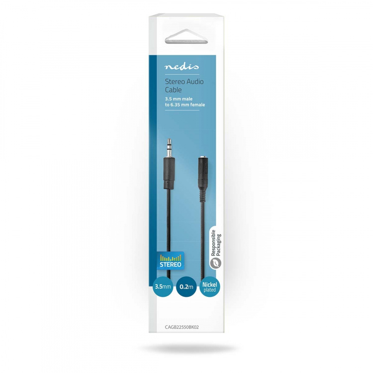 Nedis Stereo-Audiokabel | 3,5 mm Male | 6,35 mm Female | Vernikkeld | 0.20 m | Rond | Blister Nedis Stereo-Audiokabel | 3,5 mm Male | 6,35 mm Female | Vernikkeld | 0.20 m | Rond | Blister