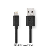 Nedis Lightning Kabel | USB 2.0 | Apple Lightning 8-Pins | USB-A Male | 480 Mbps | Vernikkeld | 1.00 m | Rond | PVC | Zwart | Doos