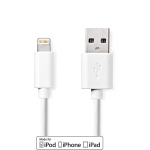 Nedis Lightning Kabel | USB 2.0 | Apple Lightning 8-Pins | USB-A Male | 480 Mbps | Vernikkeld | 1.00 m | Rond | PVC | Wit | Doos Nedis Lightning Kabel | USB 2.0 | Apple Lightning 8-Pins | USB-A Male | 480 Mbps | Vernikkeld | 1.00 m | Rond | PVC | Wit | Doos