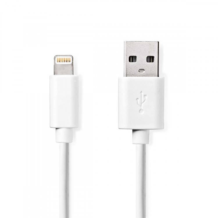 Nedis Lightning Kabel | USB 2.0 | Apple Lightning 8-Pins | USB-A Male | 480 Mbps | Vernikkeld | 1.00 m | Rond | PVC | Wit | Doos Nedis Lightning Kabel | USB 2.0 | Apple Lightning 8-Pins | USB-A Male | 480 Mbps | Vernikkeld | 1.00 m | Rond | PVC | Wit | Doos