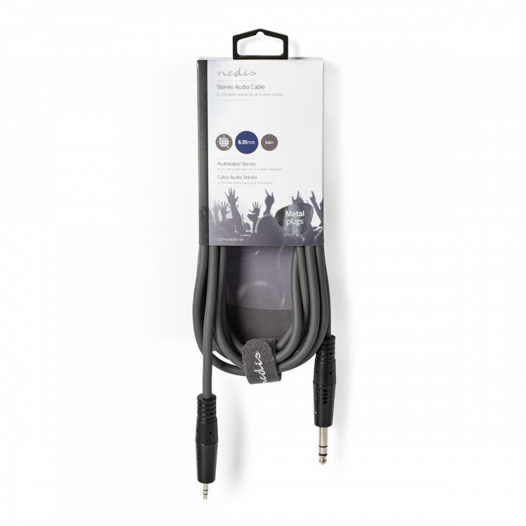 Nedis Stereo-Audiokabel | 6,35 mm Male | 3,5 mm Male | Vernikkeld | 3.00 m | Rond | Donkergrijs | Kartonnen Sleeve Nedis Stereo-Audiokabel | 6,35 mm Male | 3,5 mm Male | Vernikkeld | 3.00 m | Rond | Donkergrijs | Kartonnen Sleeve