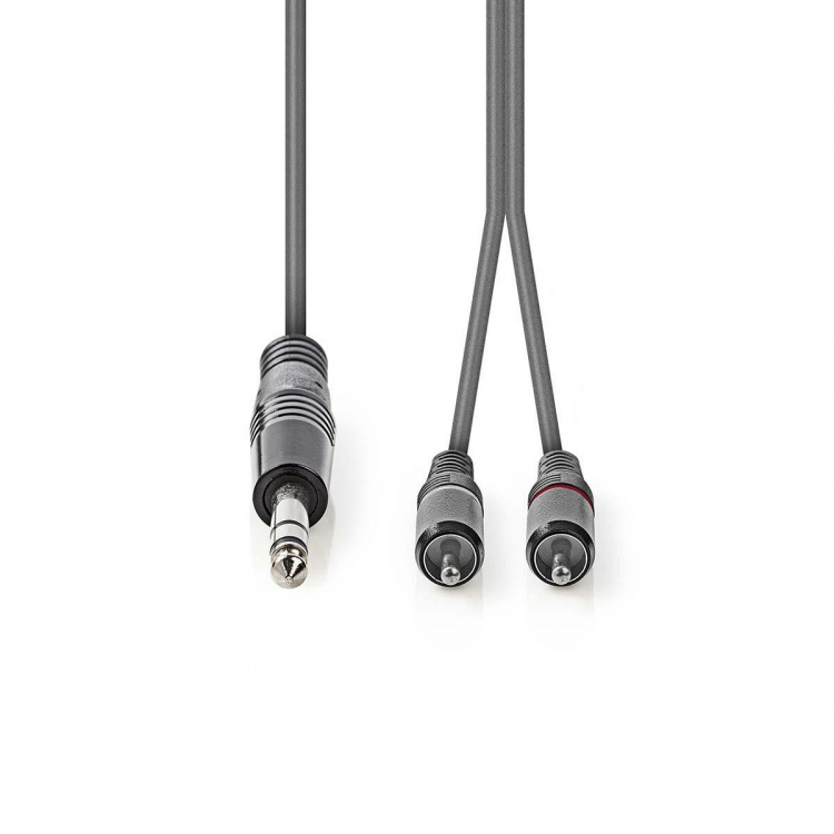 Nedis Stereo-Audiokabel | 6,35 mm Male | 2x RCA Male | Vernikkeld | 1.50 m | Rond | Donkergrijs | Kartonnen Sleeve Nedis Stereo-Audiokabel | 6,35 mm Male | 2x RCA Male | Vernikkeld | 1.50 m | Rond | Donkergrijs | Kartonnen Sleeve