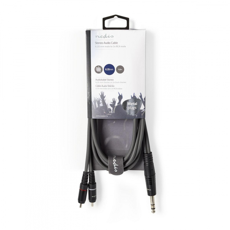 Nedis Stereo-Audiokabel | 6,35 mm Male | 2x RCA Male | Vernikkeld | 1.50 m | Rond | Donkergrijs | Kartonnen Sleeve Nedis Stereo-Audiokabel | 6,35 mm Male | 2x RCA Male | Vernikkeld | 1.50 m | Rond | Donkergrijs | Kartonnen Sleeve