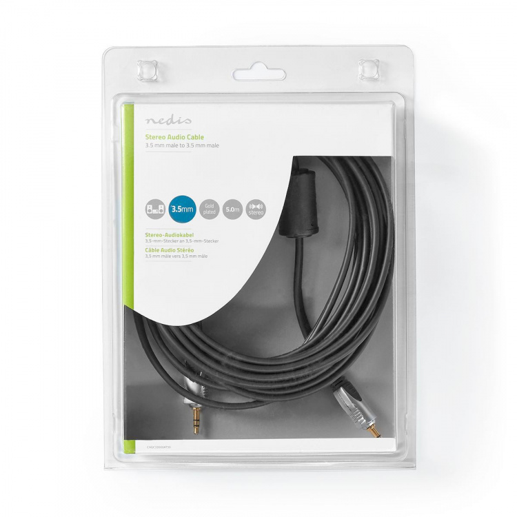 Nedis Stereo-Audiokabel | 3,5 mm Male | 3,5 mm Male | Verguld | 5.00 m | Rond | Antraciet | Clamshell Nedis Stereo-Audiokabel | 3,5 mm Male | 3,5 mm Male | Verguld | 5.00 m | Rond | Antraciet | Clamshell