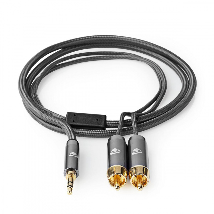 Nedis Stereo-Audiokabel | 3,5 mm Male | 2x RCA Male | Verguld | 5.00 m | Rond | Gun Metal Grijs | Cover Window Box