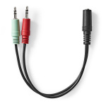 Nedis Stereo-Audiokabel | 3,5 mm Female | 2x 3,5 mm Male | Vernikkeld | 0.20 m | Rond | Zwart | Doos