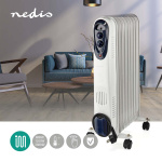 Nedis Mobiele Olieradiator | 800 / 1200 / 2000 W | 9 Vinnen | Instelbare thermostaat | 3 Warmte Standen | Omvalpreventie | Wit