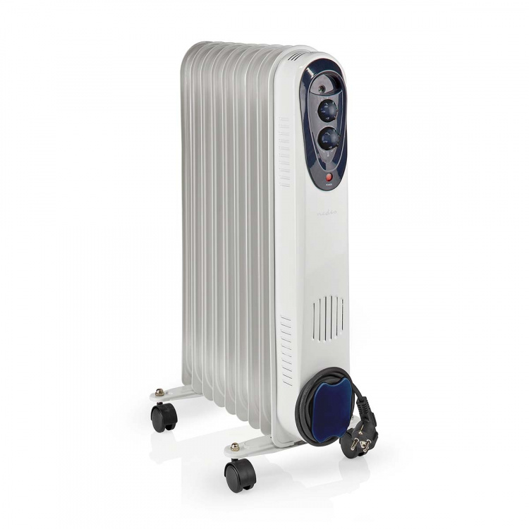 Nedis Mobiele Olieradiator | 800 / 1200 / 2000 W | 9 Vinnen | Instelbare thermostaat | 3 Warmte Standen | Omvalpreventie | Wit