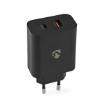 Nedis Oplader | 65 W | Snellaad functie | 2.0 / 2.25 / 3.25 A | Outputs: 2 | USB-A / USB-C™ | Automatische Voltage Selectie | Zwart