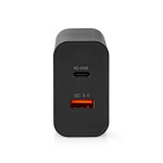 Nedis Oplader | 65 W | Snellaad functie | 2.0 / 2.25 / 3.25 A | Outputs: 2 | USB-A / USB-C™ | Automatische Voltage Selectie | Zwart