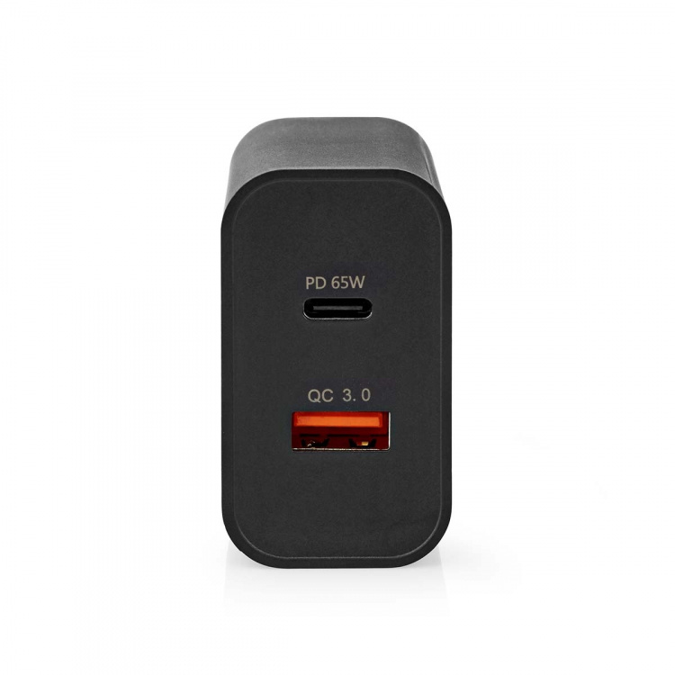 Nedis Oplader | 65 W | Snellaad functie | 2.0 / 2.25 / 3.25 A | Outputs: 2 | USB-A / USB-C™ | Automatische Voltage Selectie | Zwart