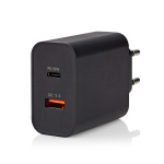Nedis Oplader | 65 W | Snellaad functie | 2.0 / 2.25 / 3.25 A | Outputs: 2 | USB-A / USB-C™ | Automatische Voltage Selectie | Zwart
