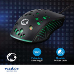 Nedis Gaming Muis | Bedraad | 800 / 1200 / 2400 / 3200 / 4800 / 7200 dpi | Instelbare DPI | Aantal knoppen: 7 | Programmeerbare knoppen | Rechtshandig | 1.50 m | RGB