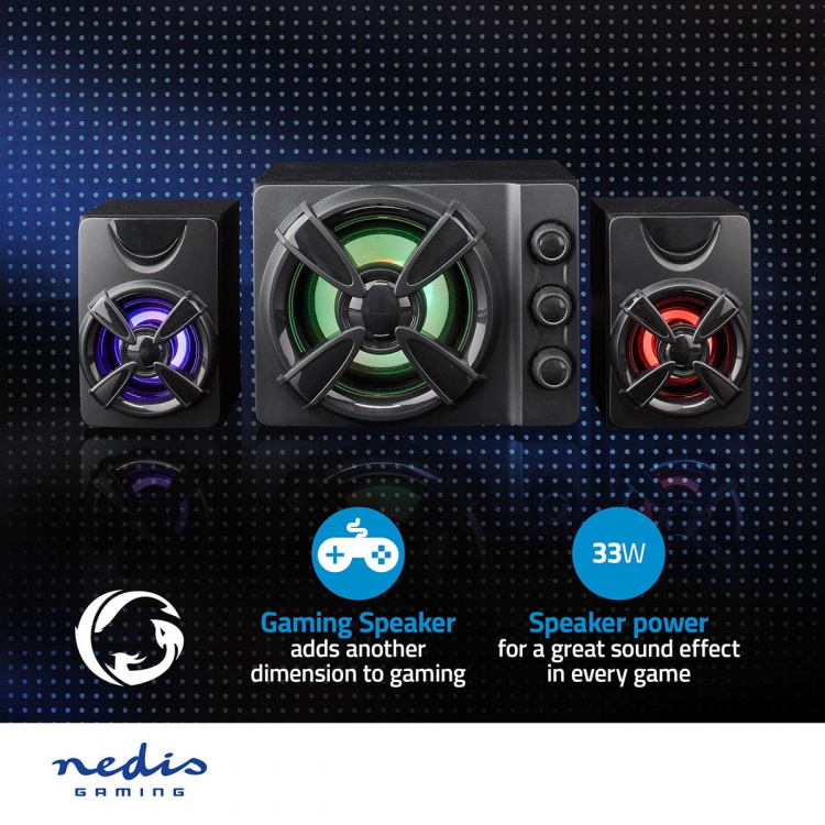 Nedis Gaming Speaker | Speaker-kanalen: 2.1 | USB Gevoed | 3,5 mm Male | 33 W | LED | Volumebediening Nedis Gaming Speaker | Speaker-kanalen: 2.1 | USB Gevoed | 3,5 mm Male | 33 W | LED | Volumebediening