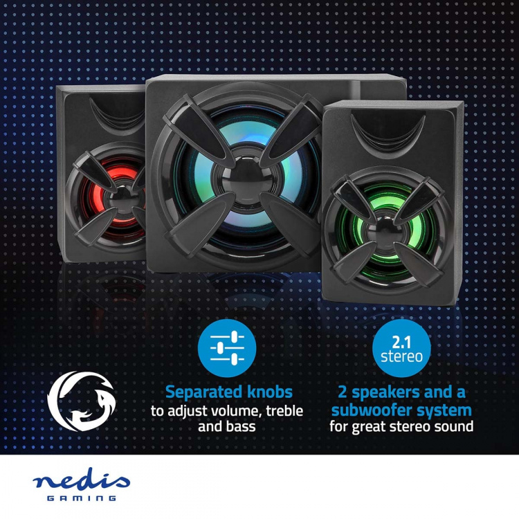 Nedis Gaming Speaker | Speaker-kanalen: 2.1 | USB Gevoed | 3,5 mm Male | 33 W | LED | Volumebediening Nedis Gaming Speaker | Speaker-kanalen: 2.1 | USB Gevoed | 3,5 mm Male | 33 W | LED | Volumebediening