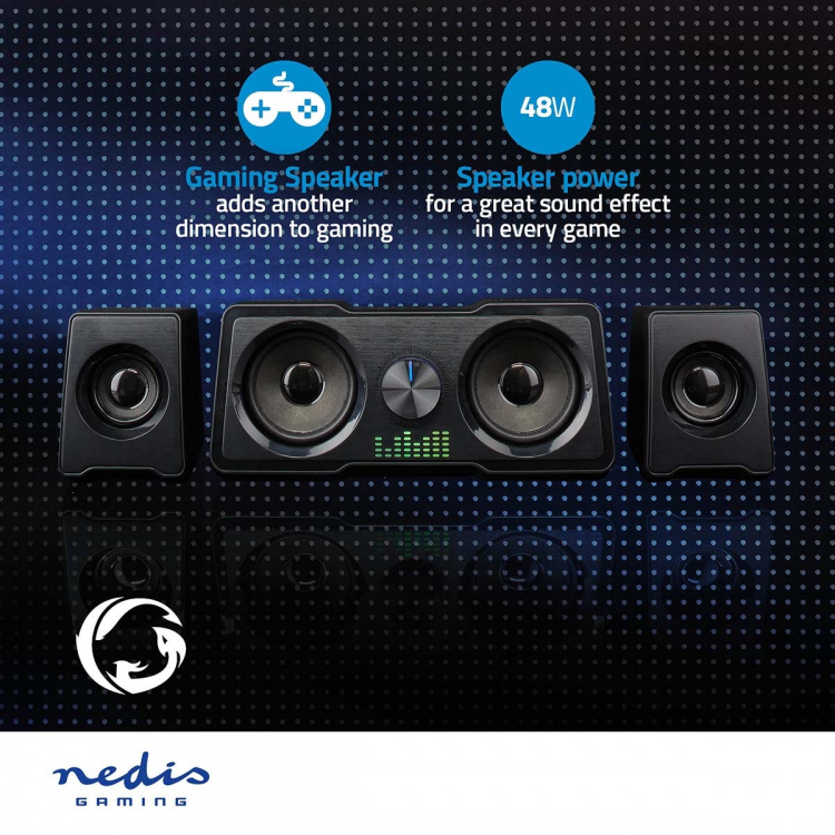 Nedis Gaming Speaker | Speaker-kanalen: 2.2 | USB Gevoed | 3,5 mm Male | 48 W | LED | Volumebediening Nedis Gaming Speaker | Speaker-kanalen: 2.2 | USB Gevoed | 3,5 mm Male | 48 W | LED | Volumebediening