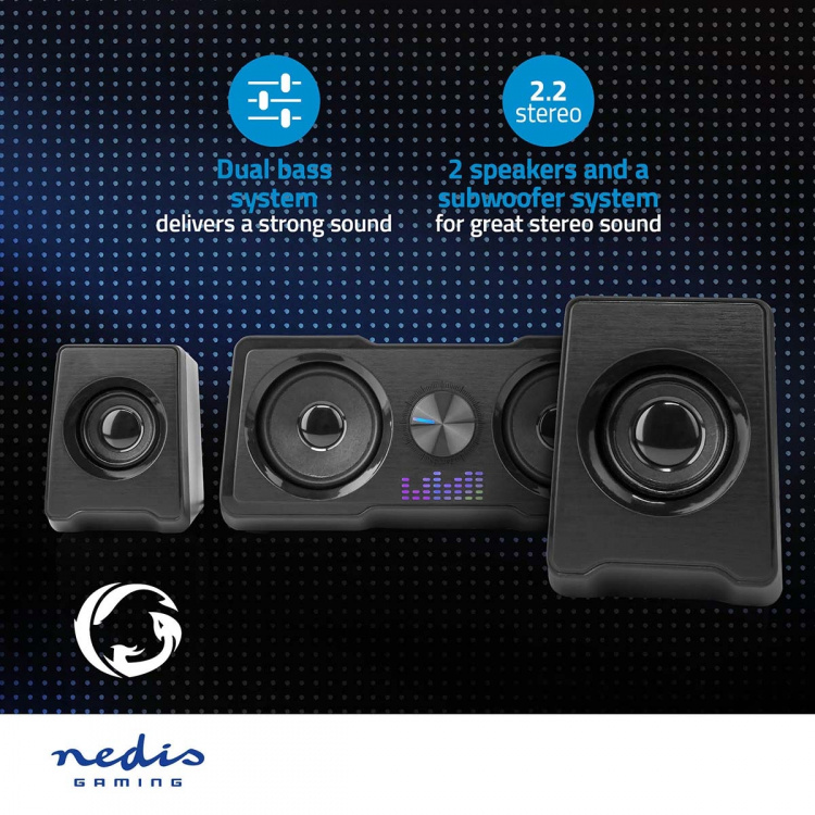 Nedis Gaming Speaker | Speaker-kanalen: 2.2 | USB Gevoed | 3,5 mm Male | 48 W | LED | Volumebediening Nedis Gaming Speaker | Speaker-kanalen: 2.2 | USB Gevoed | 3,5 mm Male | 48 W | LED | Volumebediening