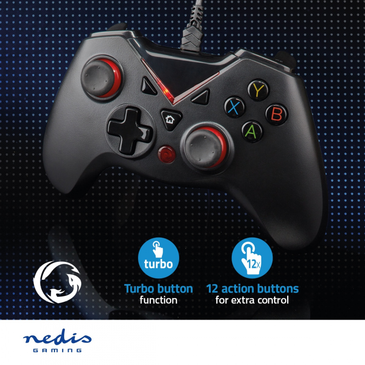 Nedis Gamepad | USB Type-A | USB Gevoed | PC | Aantal knoppen: 12 | Kabellengte: 1.60 m | Zwart
