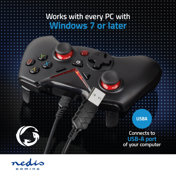 Nedis Gamepad | USB Type-A | USB Gevoed | PC | Aantal knoppen: 12 | Kabellengte: 1.60 m | Zwart