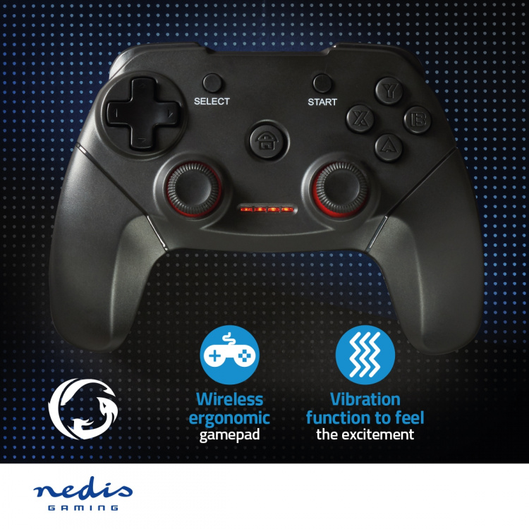 Nedis Gamepad | Draadloos | Batterij Gevoed | PC | Aantal knoppen: 11 | Kabellengte: 1.00 m | Zwart